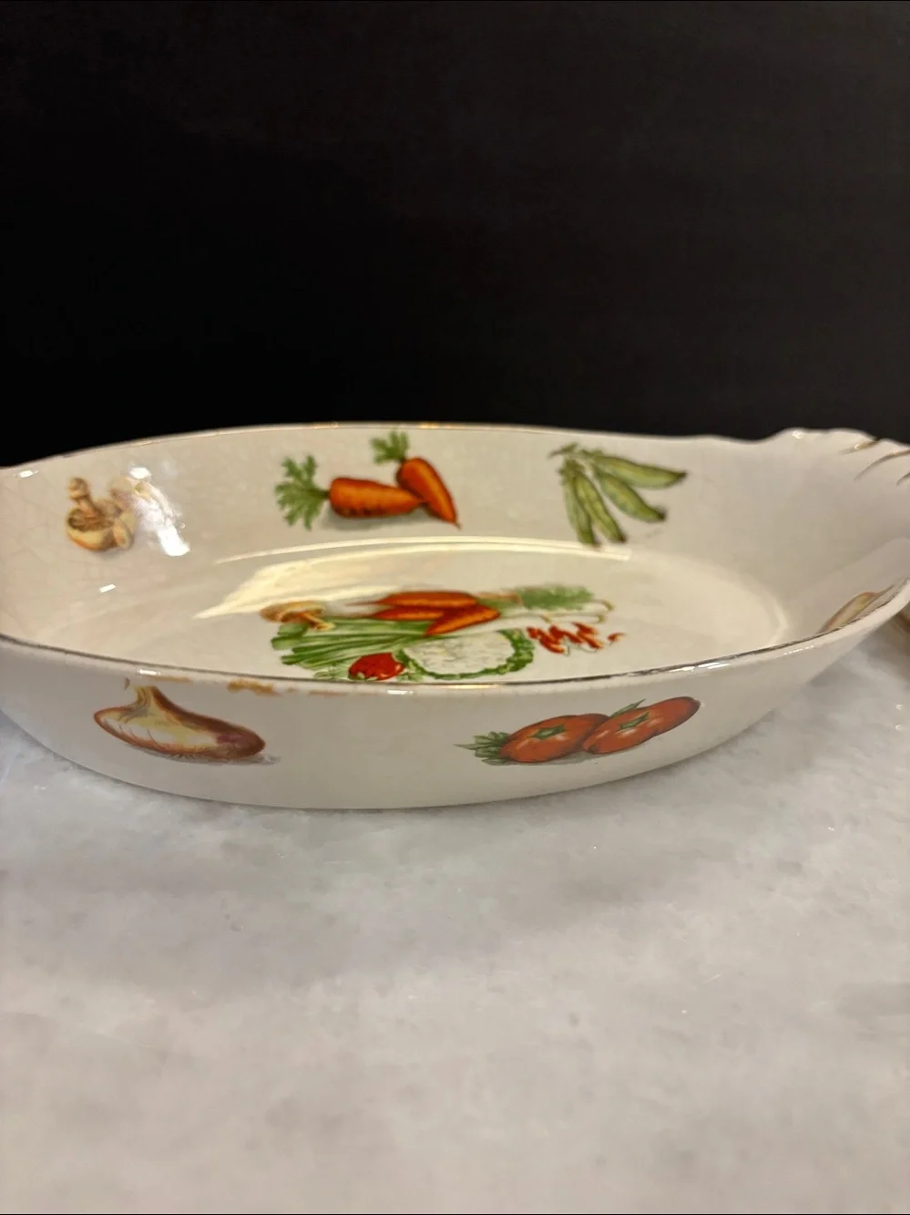 Vtg Oven-To-Table Ware 22kt Gold Japan 🍄‍🟫🫜🥕🍅🧅🫛